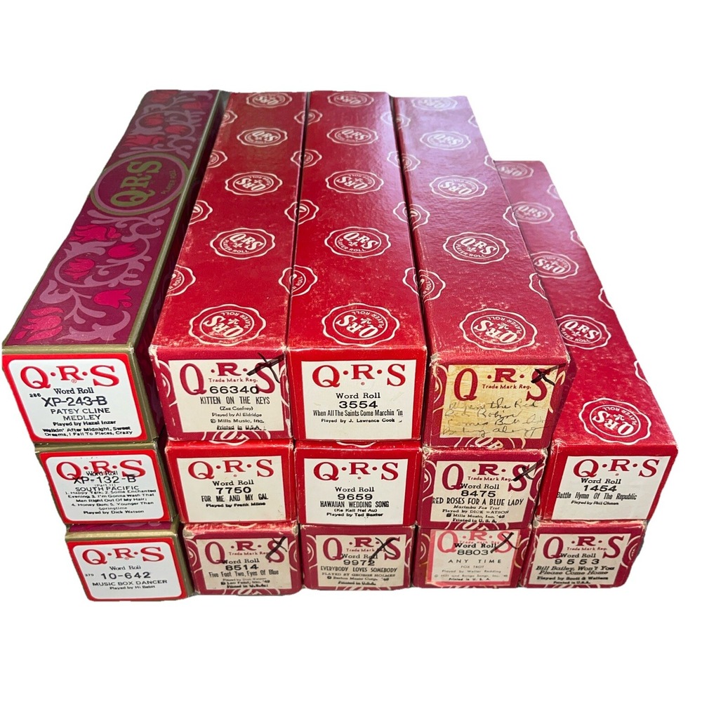 Vintage QRS Player Piano Word Rolls Lot of 14 All Original  Boxes Labeled As Is